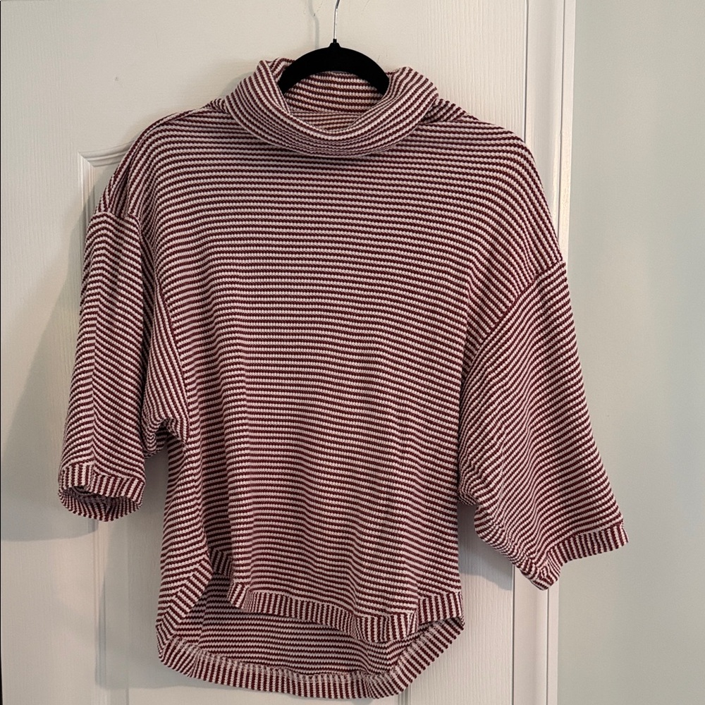 Doe and Rae Striped Turtleneck Knit Tunic - Red and White